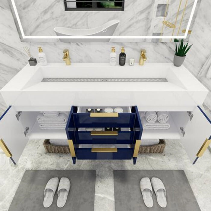Blossom 60 In. Floating Double Sink Bathroom Vanity With Acrylic Sink Top, & Aluminum Alloy Frame