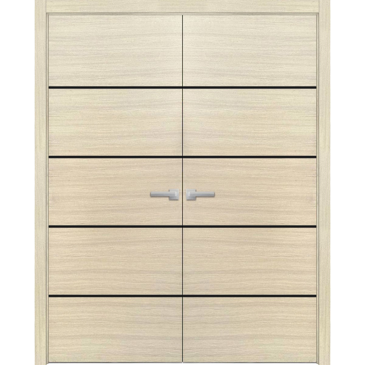 Planum Solid French Double Doors | Planum 0015 Natural Veneer | Wood Solid Panel Frame Trims | Closet Bedroom Sturdy Doors