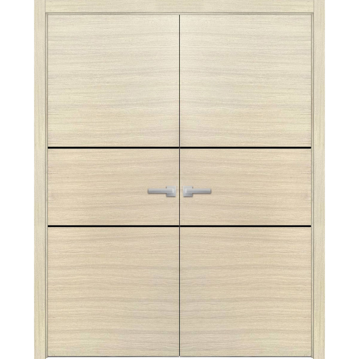 Planum Solid French Double Doors | Planum 0014 Natural Veneer | Wood Solid Panel Frame Trims | Closet Bedroom Sturdy Doors