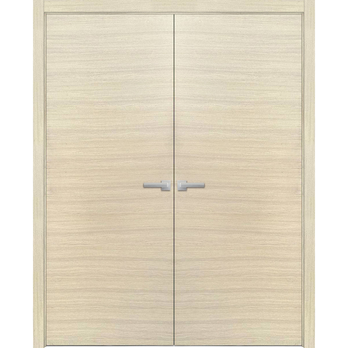 Planum Solid French Double Doors | Planum 0010 Natural Veneer | Wood Solid Panel Frame Trims | Closet Bedroom Sturdy Doors