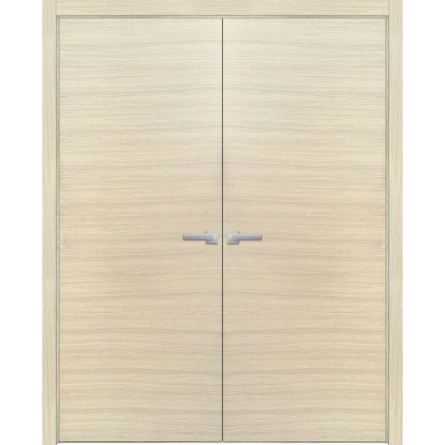 Planum Solid French Double Doors | Planum 0010 Natural Veneer | Wood Solid Panel Frame Trims | Closet Bedroom Sturdy Doors