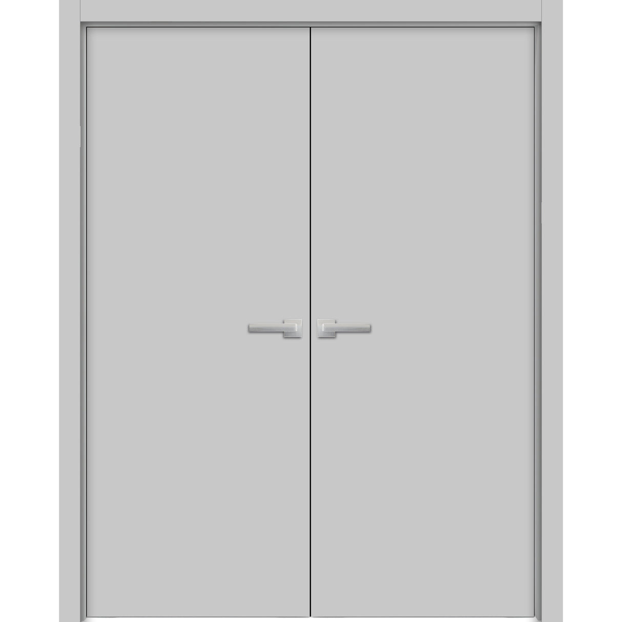 Planum Solid French Double Doors | Planum 0010 Matte Grey | Wood Solid Panel Frame Trims | Closet Bedroom Sturdy Doors