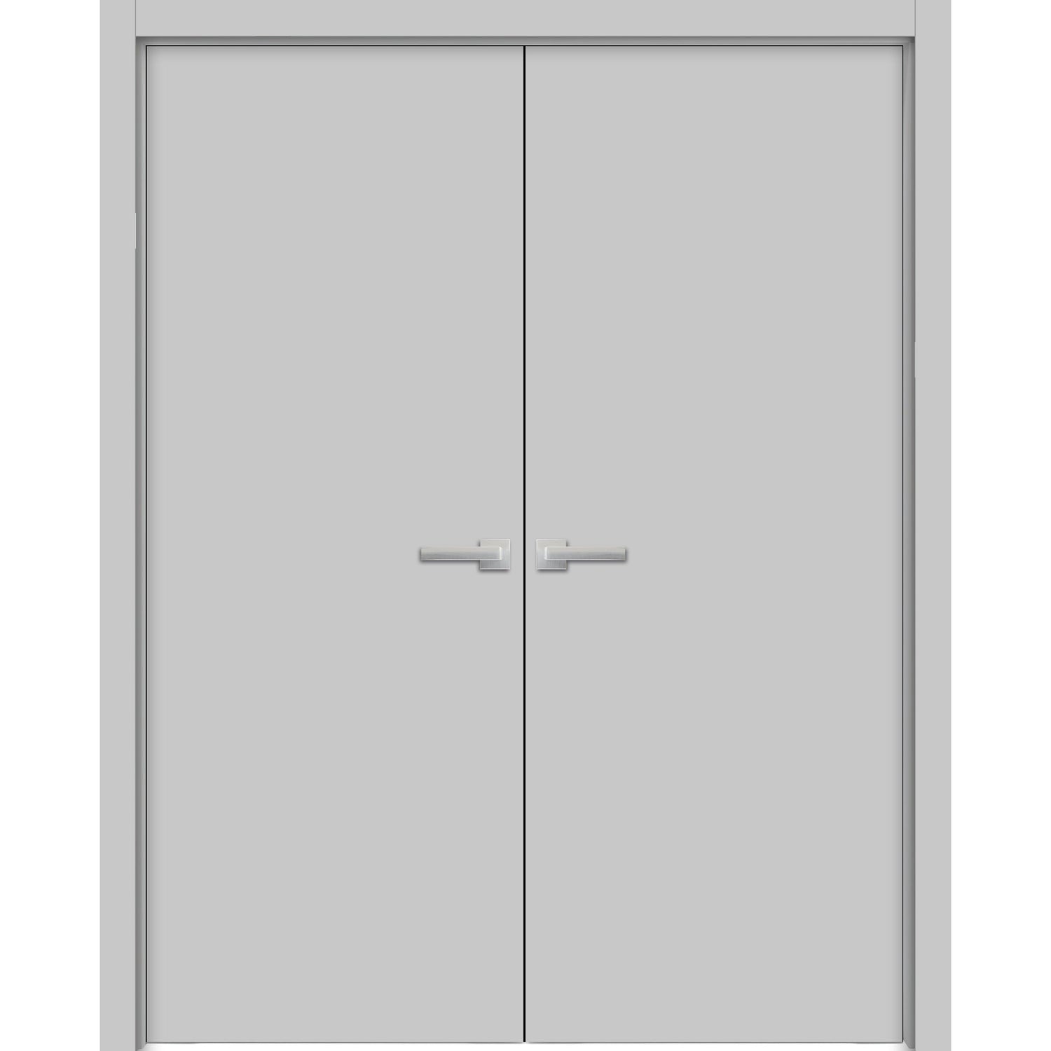 Planum Solid French Double Doors | Planum 0010 Matte Grey | Wood Solid Panel Frame Trims | Closet Bedroom Sturdy Doors
