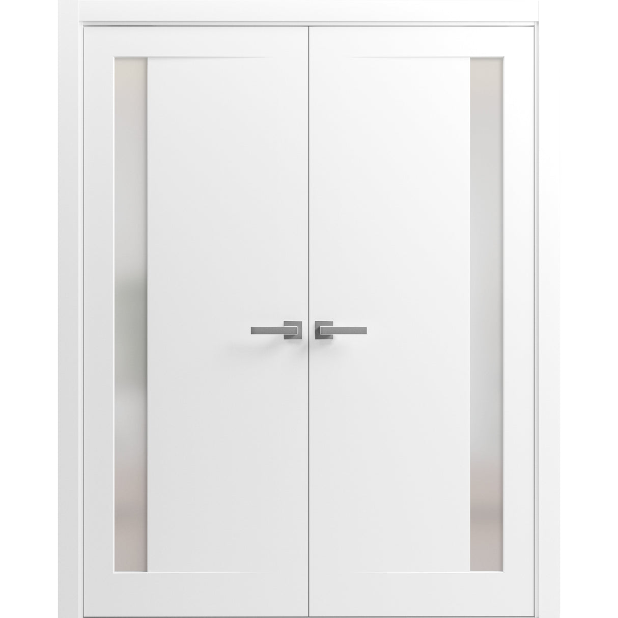 Planum Solid French Double Doors | Planum 0660 Painted White with Frosted Glass | Wood Solid Panel Frame Trims | Closet Bedroom Sturdy Doors