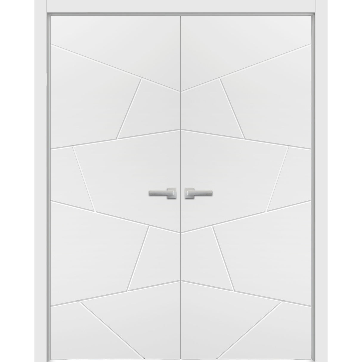 Solid French Double Doors | Planum 0990 Painted White Matte | Wood Solid Panel Frame Trims | Closet Bedroom Sturdy Doors