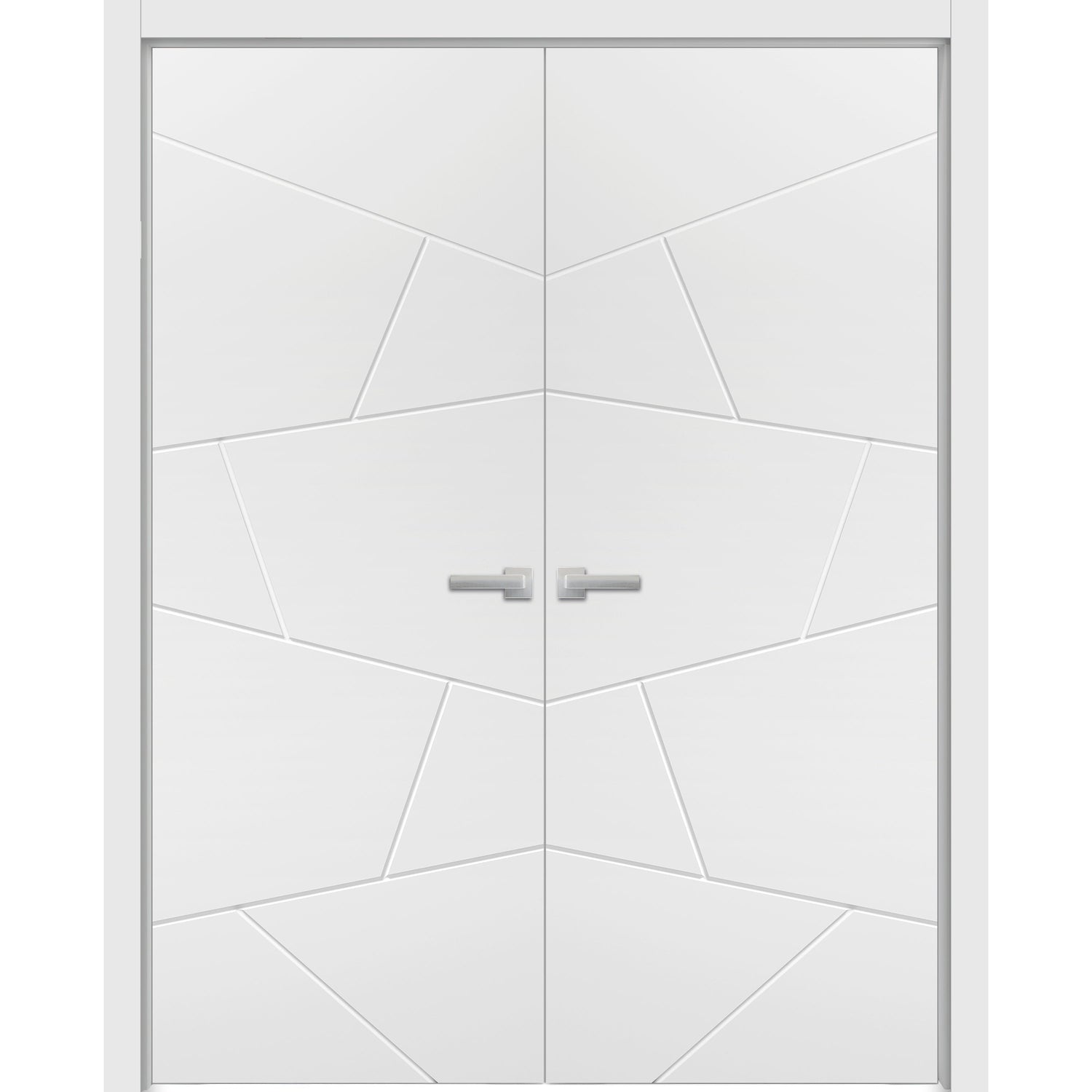 Solid French Double Doors | Planum 0990 Painted White Matte | Wood Solid Panel Frame Trims | Closet Bedroom Sturdy Doors