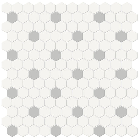 1 In Hexagon Canvas White W/ Insert Soho Loft Grey Matte Glazed Porcelain Mosaic - BUILDMYPLACE