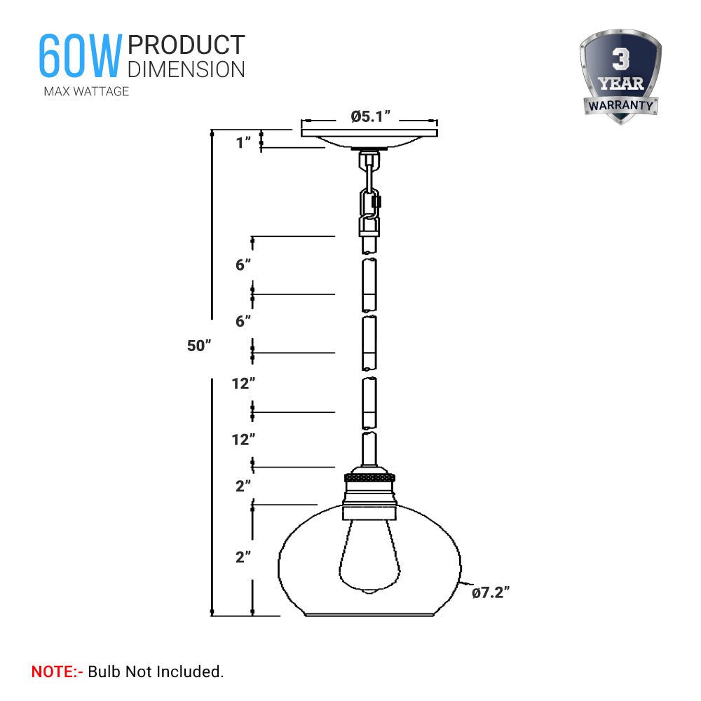 1 - Light Clear Glass Pendant Lighting Fixture with Brushed Nickel Finish, E26 Base, UL Listed for Damp Location - BUILDMYPLACE