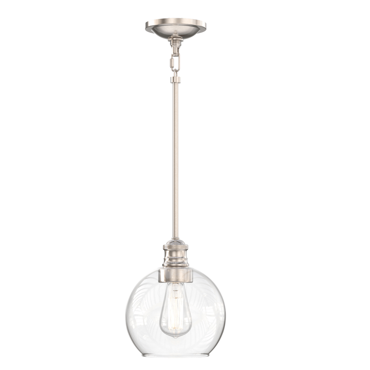 1 - Light Clear Glass Pendant Lighting Fixture with Brushed Nickel Finish, E26 Base, UL Listed for Damp Location - BUILDMYPLACE