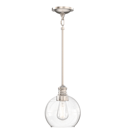 1 - Light Clear Glass Pendant Lighting Fixture with Brushed Nickel Finish, E26 Base, UL Listed for Damp Location - BUILDMYPLACE