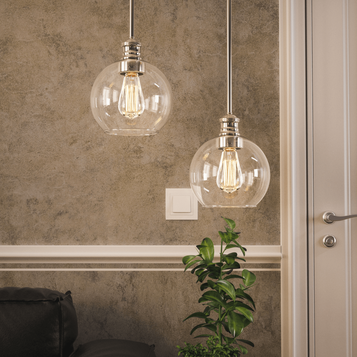 1 - Light Clear Glass Pendant Lighting Fixture with Brushed Nickel Finish, E26 Base, UL Listed for Damp Location - BUILDMYPLACE