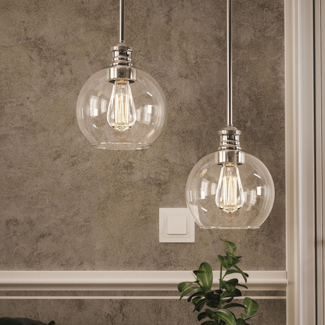 1 - Light Clear Glass Pendant Lighting Fixture with Brushed Nickel Finish, E26 Base, UL Listed for Damp Location - BUILDMYPLACE