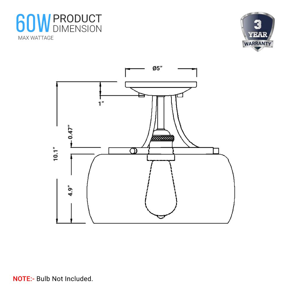 1 - Light Clear Glass Semi Flush Mount Light, Brushed Nickel Ceiling Light, E26 Base, UL Listed for Damp Location, 3 Years Warranty - BUILDMYPLACE