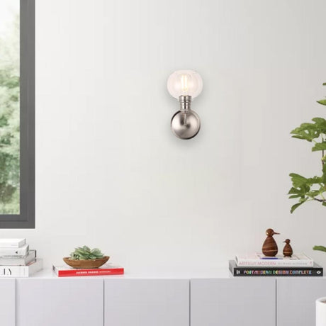 1 - Light Dome Shape Wall Sconce Light with Clear Glass, Brushed Nickel Finish, E26 Base, UL Listed for Damp Location, 3 Years Warranty - BUILDMYPLACE