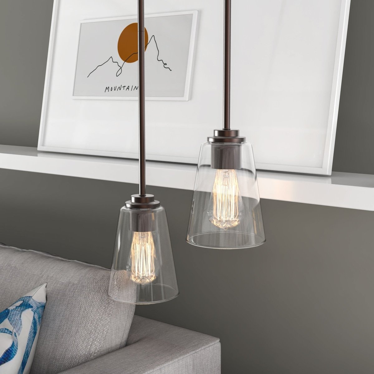 1 - Light Flared Shape Pendant Lighting Fixture with Clear Glass Shade, E26 Base, UL Listed for Damp Location - BUILDMYPLACE