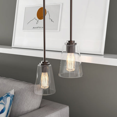 1 - Light Flared Shape Pendant Lighting Fixture with Clear Glass Shade, E26 Base, UL Listed for Damp Location - BUILDMYPLACE