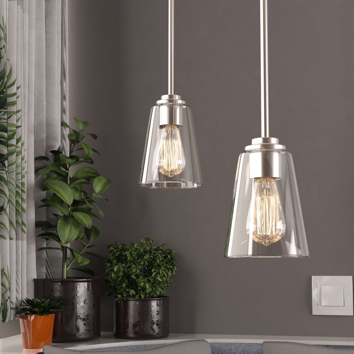 1 - Light Flared Shape Pendant Lighting Fixture with Clear Glass Shade, E26 Base, UL Listed for Damp Location - BUILDMYPLACE