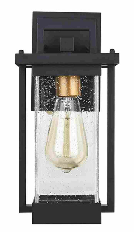 1 - Light Outdoor Wall Sconce, Matte Black, Clear Seeded Glass Shade, Outdoor Lighting Modern, Front Porch Décor, E26 Bulb, Patio Decor - BUILDMYPLACE