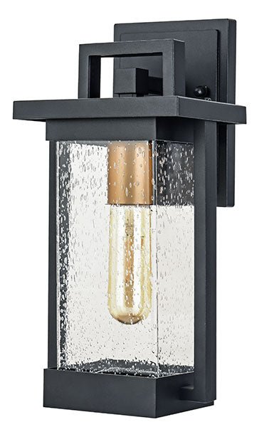 1 - Light Outdoor Wall Sconce, Matte Black, Clear Seeded Glass Shade, Outdoor Lighting Modern, Front Porch Décor, E26 Bulb, Patio Decor - BUILDMYPLACE