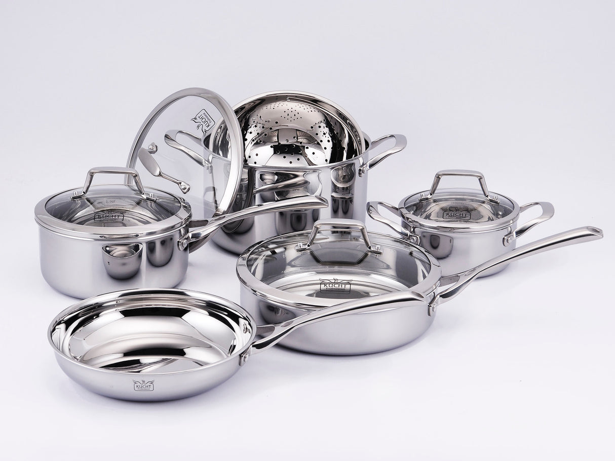 KUCHT Culinary Professional 3 Ply Stainless Steel 10 Piece Cookware Set
