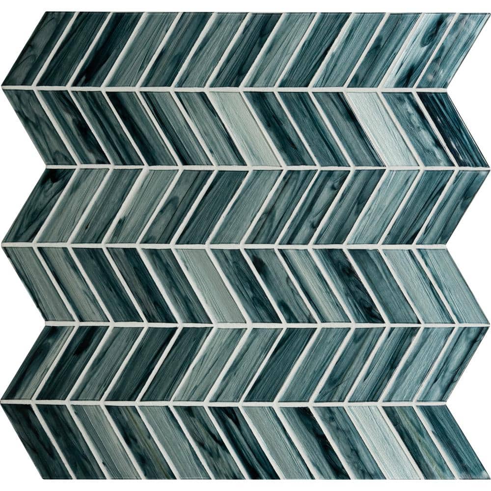10" X 11" Midnight Blue Ombre' Chevron Glass Mosaic Tile (12.15SQ FT/CTN) - BUILDMYPLACE