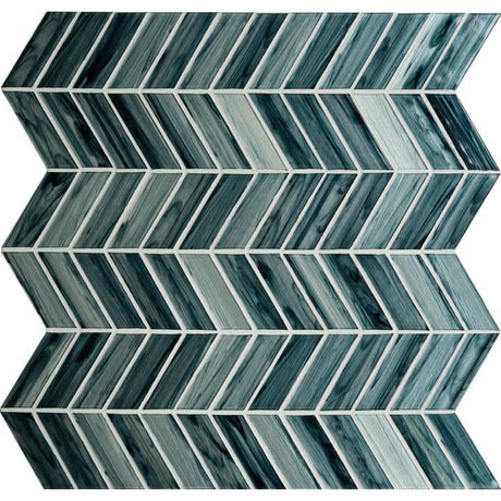 10" X 11" Midnight Blue Ombre' Chevron Glass Mosaic Tile (12.15SQ FT/CTN) - BUILDMYPLACE