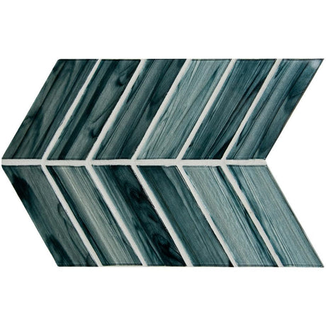 10" X 11" Midnight Blue Ombre' Chevron Glass Mosaic Tile (12.15SQ FT/CTN) - BUILDMYPLACE