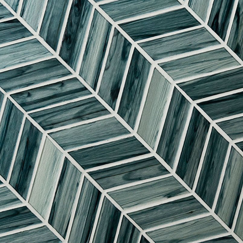 10" X 11" Midnight Blue Ombre' Chevron Glass Mosaic Tile (12.15SQ FT/CTN) - BUILDMYPLACE