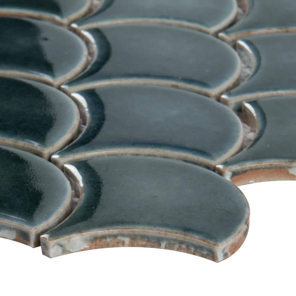 10" X 13"Azul Scallop Glossy Blue Porcelain Mosaic Sheet (9.1SQ FT/CTN) - BUILDMYPLACE