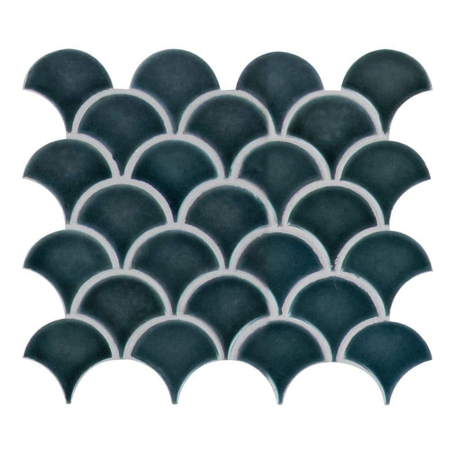 10" X 13"Azul Scallop Glossy Blue Porcelain Mosaic Sheet (9.1SQ FT/CTN) - BUILDMYPLACE
