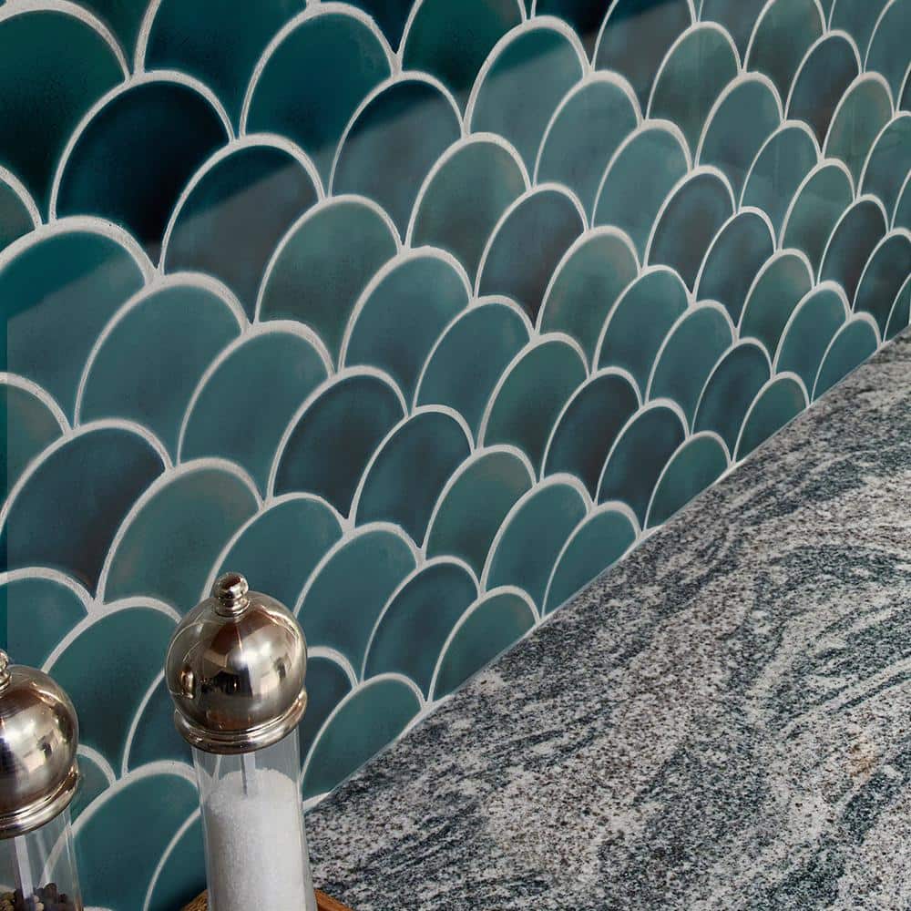 10" X 13"Azul Scallop Glossy Blue Porcelain Mosaic Sheet (9.1SQ FT/CTN) - BUILDMYPLACE