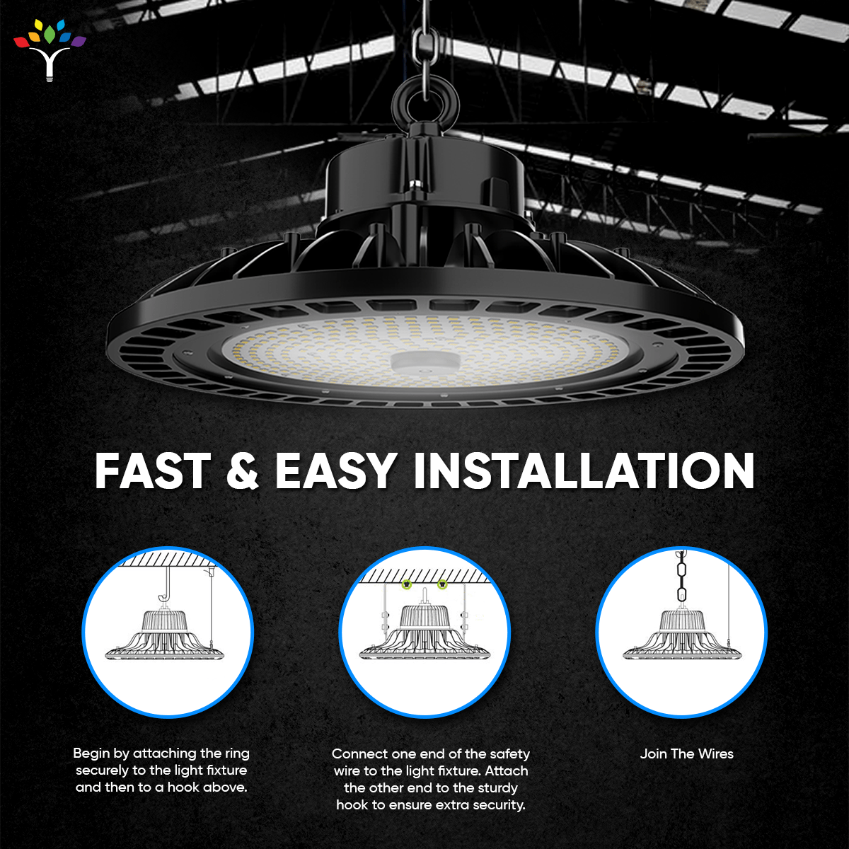 100W UFO High Bay LED Shop Lights 4000K - Dimmable (1 - 10V), AC120 - 277V, UL DLC Listed - Ideal for Commercial Warehouses, Garages, Workshops, and Factories - BUILDMYPLACE