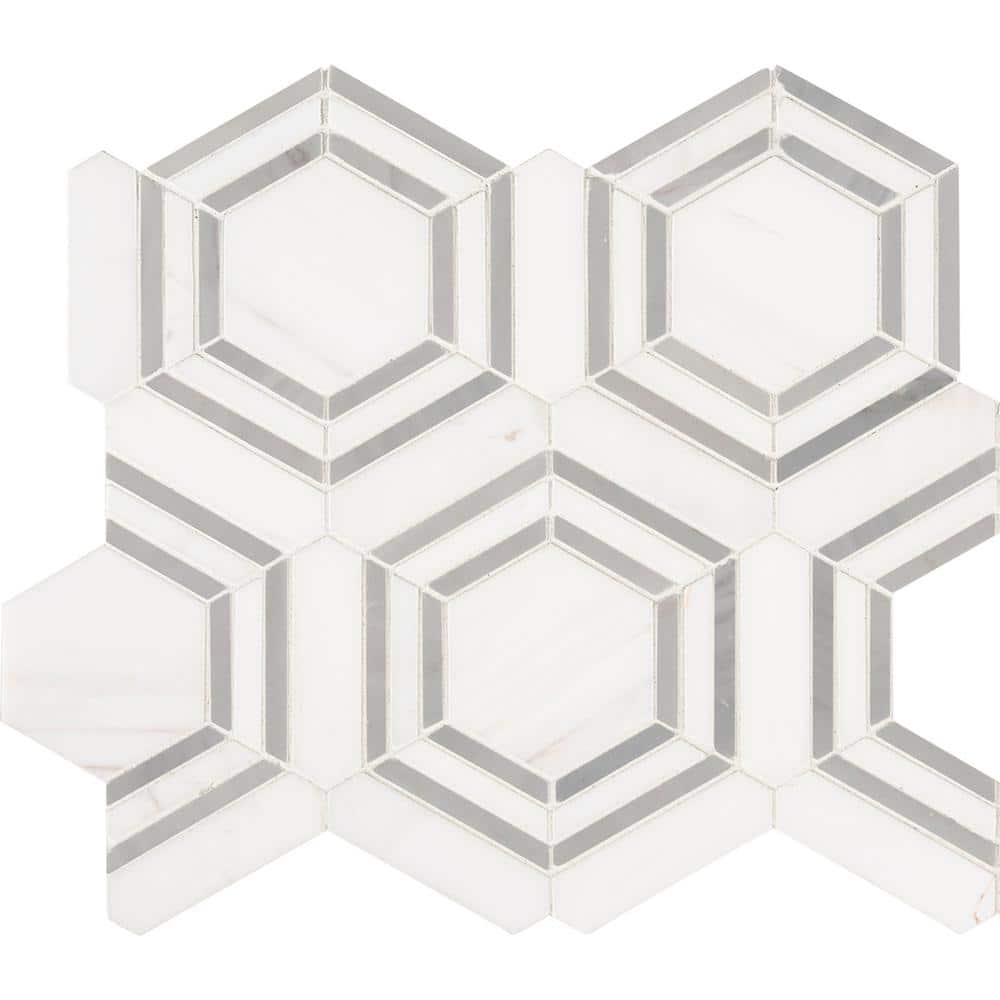 11" X 13" Georama Grigio Polished White Marble Hexagon Floor and Wall Mosaic Tile (9.9SQ FT/CTN) - BUILDMYPLACE