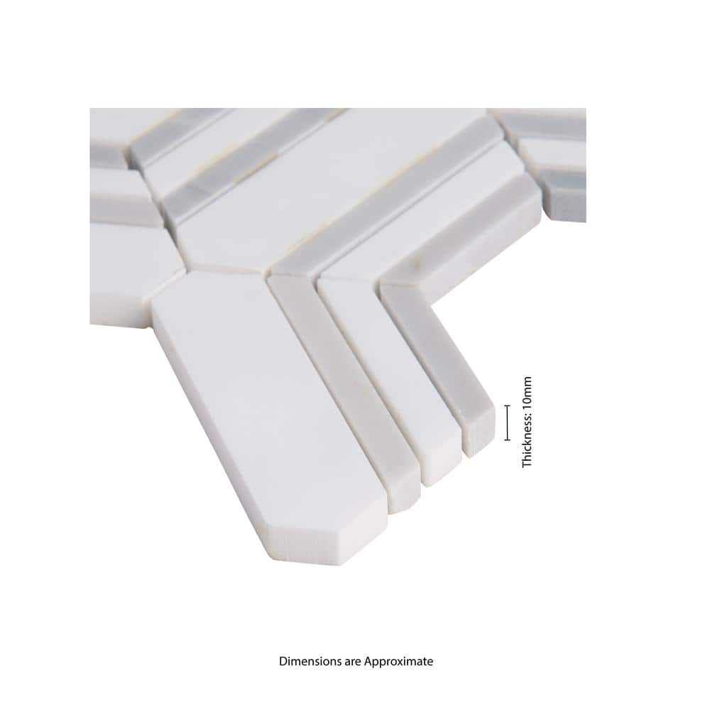 11" X 13" Georama Grigio Polished White Marble Hexagon Floor and Wall Mosaic Tile (9.9SQ FT/CTN) - BUILDMYPLACE