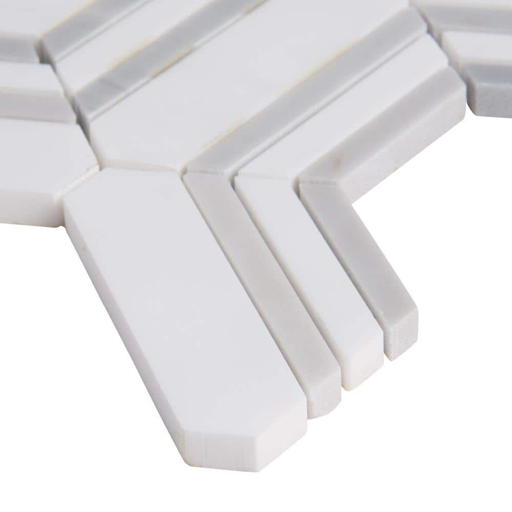 11" X 13" Georama Grigio Polished White Marble Hexagon Floor and Wall Mosaic Tile (9.9SQ FT/CTN) - BUILDMYPLACE