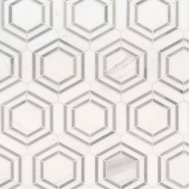 11" X 13" Georama Grigio Polished White Marble Hexagon Floor and Wall Mosaic Tile (9.9SQ FT/CTN) - BUILDMYPLACE