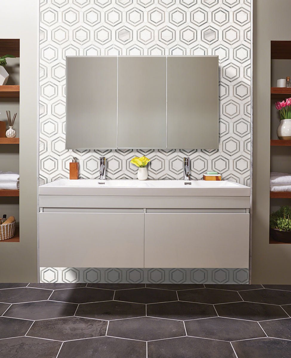 11" X 13" Georama Grigio Polished White Marble Hexagon Floor and Wall Mosaic Tile (9.9SQ FT/CTN) - BUILDMYPLACE