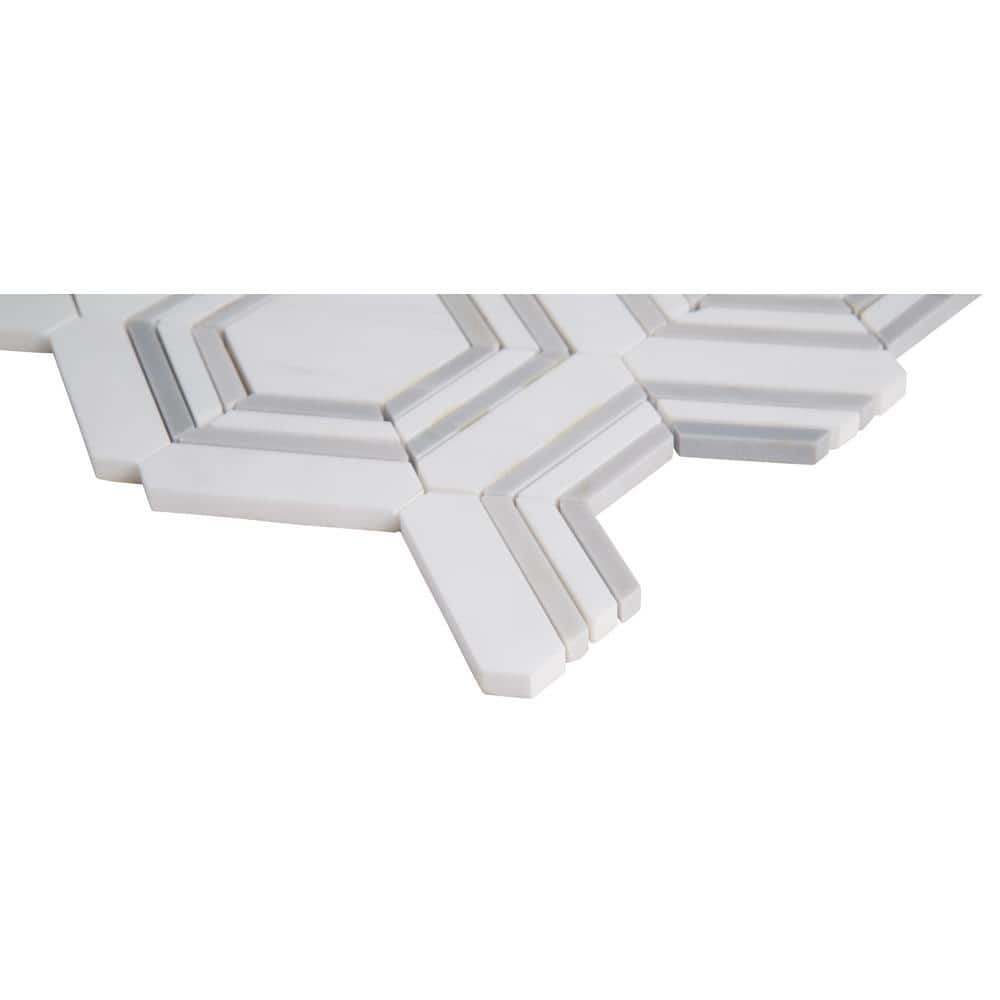11" X 13" Georama Grigio Polished White Marble Hexagon Floor and Wall Mosaic Tile (9.9SQ FT/CTN) - BUILDMYPLACE