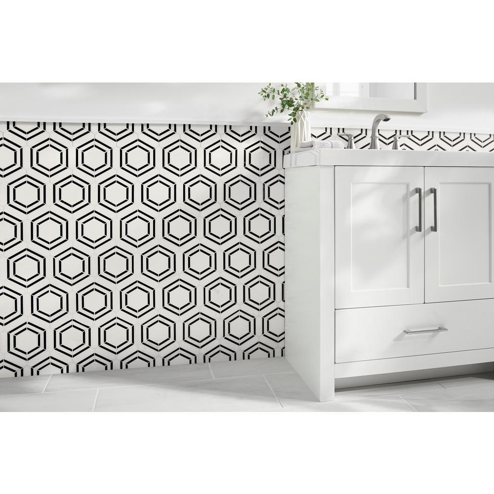 11" X 13" Georama Nero Polished Geometric Black Hexagon Mosaic Sheet (9.9SQ FT/CTN) - BUILDMYPLACE