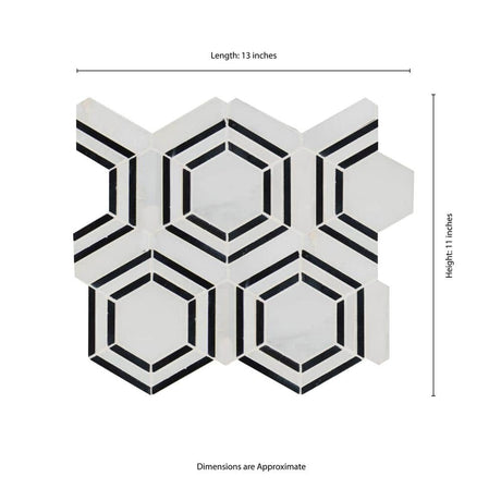 11" X 13" Georama Nero Polished Geometric Black Hexagon Mosaic Sheet (9.9SQ FT/CTN) - BUILDMYPLACE