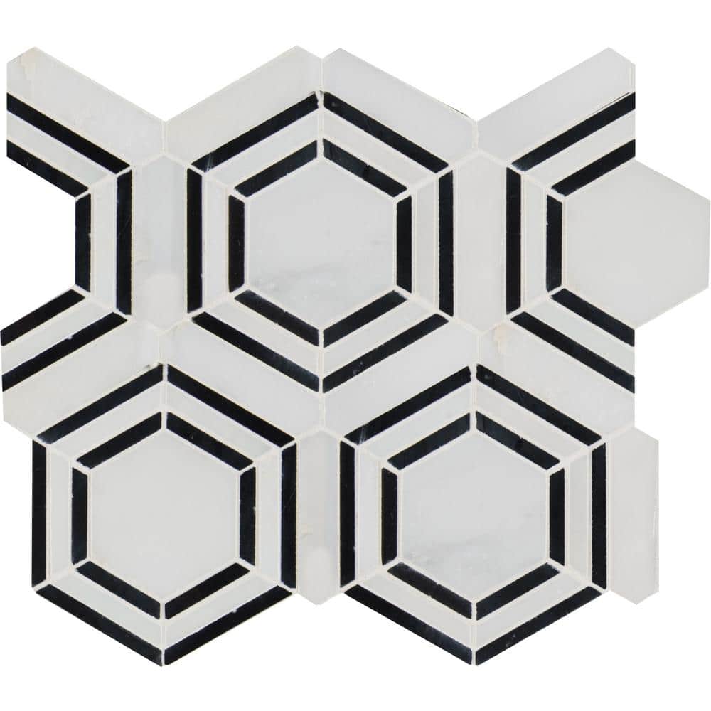 11" X 13" Georama Nero Polished Geometric Black Hexagon Mosaic Sheet (9.9SQ FT/CTN) - BUILDMYPLACE