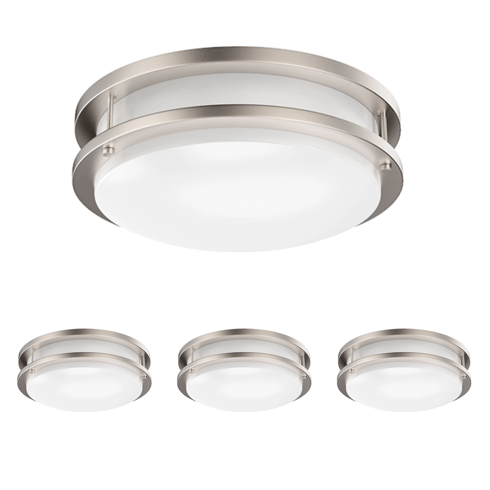 12 Inch Dimmable LED Flush Mount Ceiling Lights, Double Ring, 15W 1050LM, 2700K/3000K/3500K/4000K /5000K Changeable Ceiling Lights, Brushed Nickel Finish Ceiling Lamp For Kitchen Hallway Bedroom Laundry