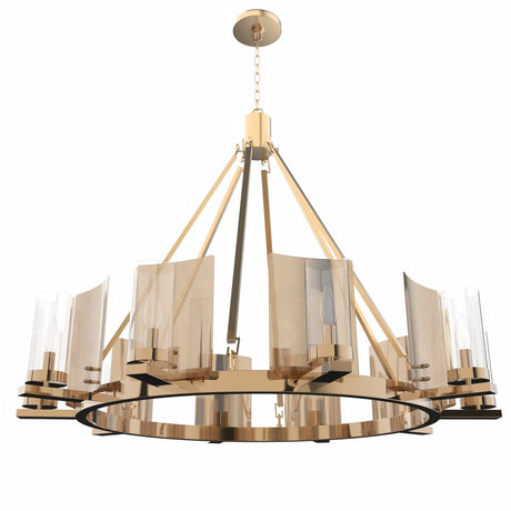 12 - Light Ring Chandelier Ceiling Light in Brass Finish with Clear Glass, Diam 50" Height 39", 120V, Bulb Type B10, Socket Type E12, Max wattage Per Socket 60W - BUILDMYPLACE