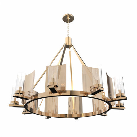 12 - Light Ring Chandelier Ceiling Light in Brass Finish with Clear Glass, Diam 50" Height 39", 120V, Bulb Type B10, Socket Type E12, Max wattage Per Socket 60W - BUILDMYPLACE