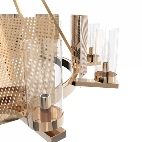 12 - Light Ring Chandelier Ceiling Light in Brass Finish with Clear Glass, Diam 50" Height 39", 120V, Bulb Type B10, Socket Type E12, Max wattage Per Socket 60W - BUILDMYPLACE