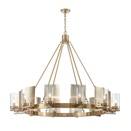 12 - Light Ring Chandelier Ceiling Light in Brass Finish with Clear Glass, Diam 50" Height 39", 120V, Bulb Type B10, Socket Type E12, Max wattage Per Socket 60W - BUILDMYPLACE