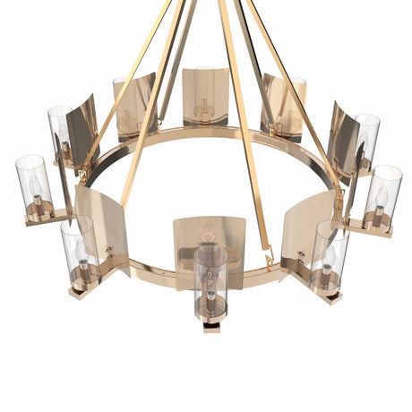 12 - Light Ring Chandelier Ceiling Light in Brass Finish with Clear Glass, Diam 50" Height 39", 120V, Bulb Type B10, Socket Type E12, Max wattage Per Socket 60W - BUILDMYPLACE