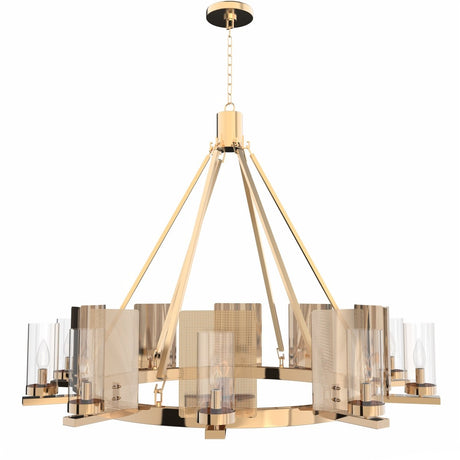 12 - Light Ring Chandelier Ceiling Light in Brass Finish with Clear Glass, Diam 50" Height 39", 120V, Bulb Type B10, Socket Type E12, Max wattage Per Socket 60W - BUILDMYPLACE