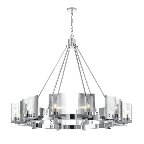 12 - Light Ring Chandelier Ceiling Light in Chrome Finish with Clear Glass, Diam 50" Height 39", 120V, Bulb Type B10, Socket Type E12, Max wattage Per Socket 60W - BUILDMYPLACE
