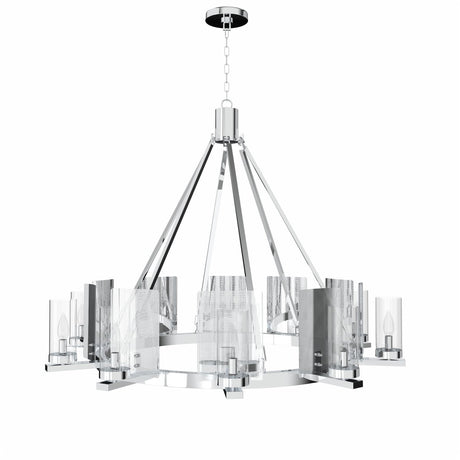 12 - Light Ring Chandelier Ceiling Light in Chrome Finish with Clear Glass, Diam 50" Height 39", 120V, Bulb Type B10, Socket Type E12, Max wattage Per Socket 60W - BUILDMYPLACE